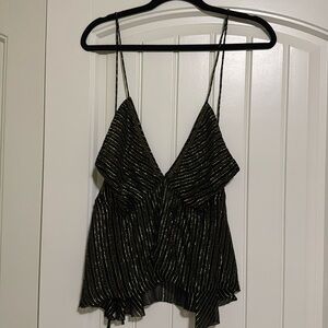 Zara black and gold beaded v neck top